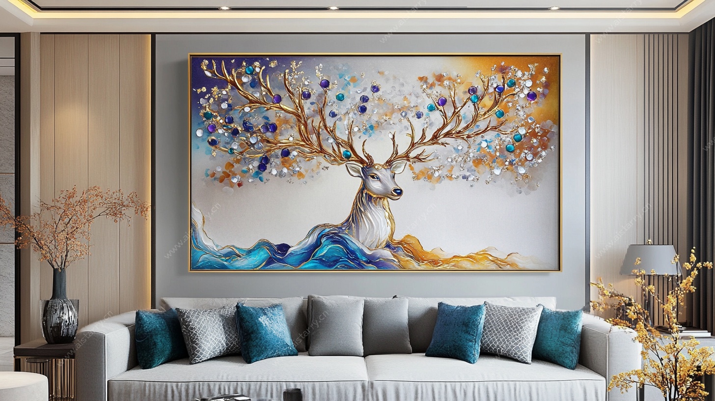 客厅中鹿主题装饰画