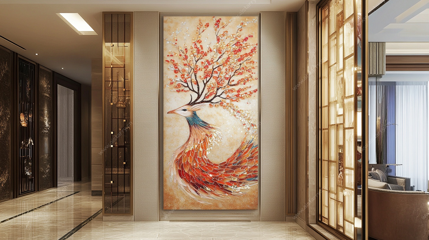 中式玄关凤凰花卉装饰画