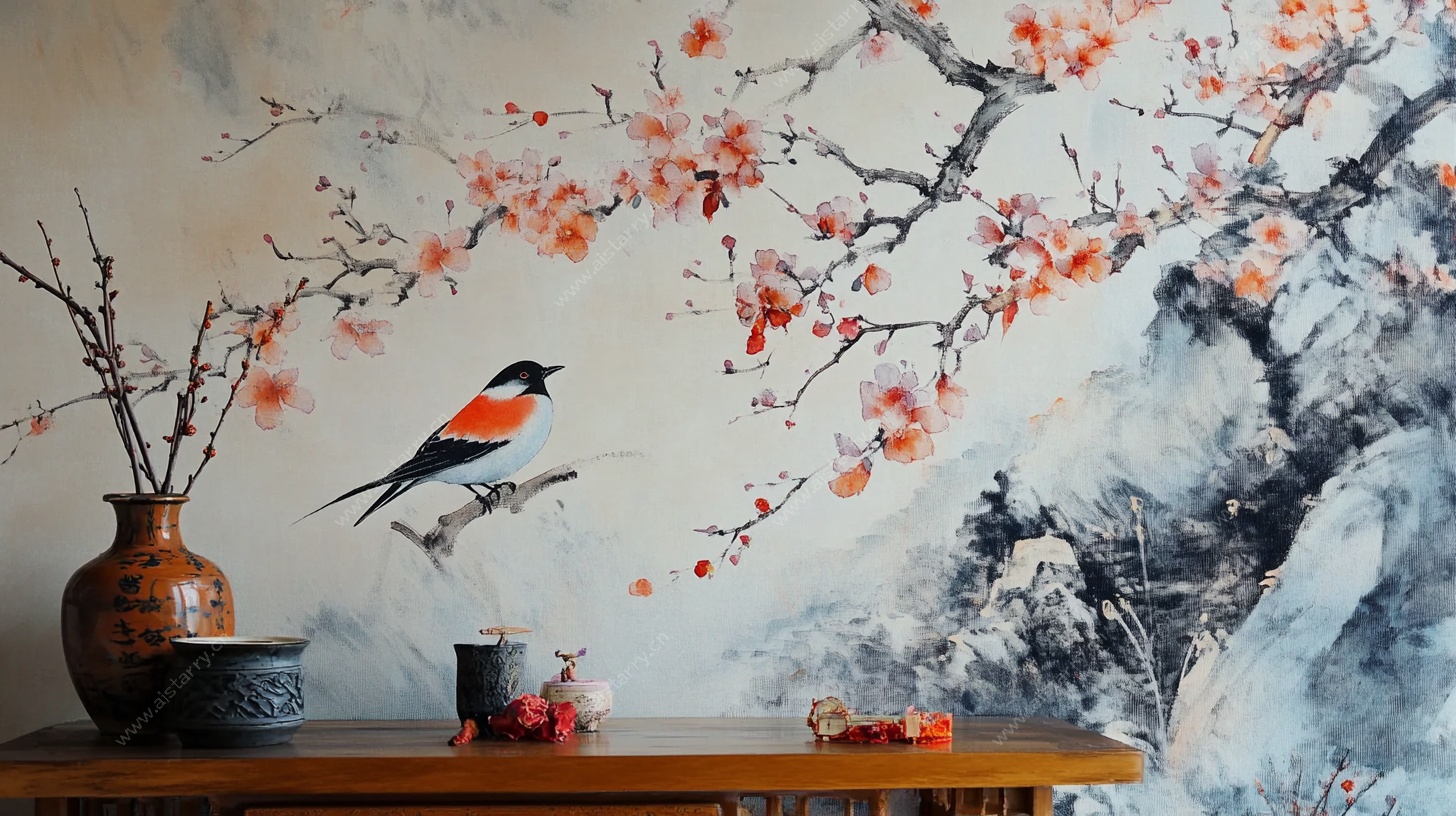 中式花鸟墙饰雅致场景