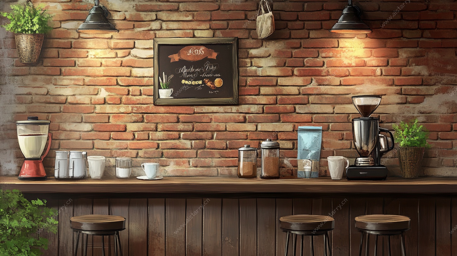 复古砖墙咖啡店吧台场景