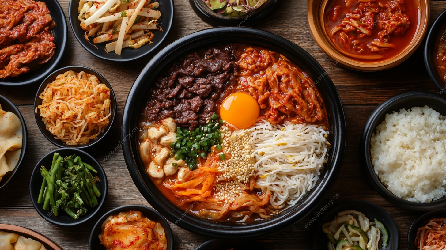 韩式拌饭及多样配菜组合