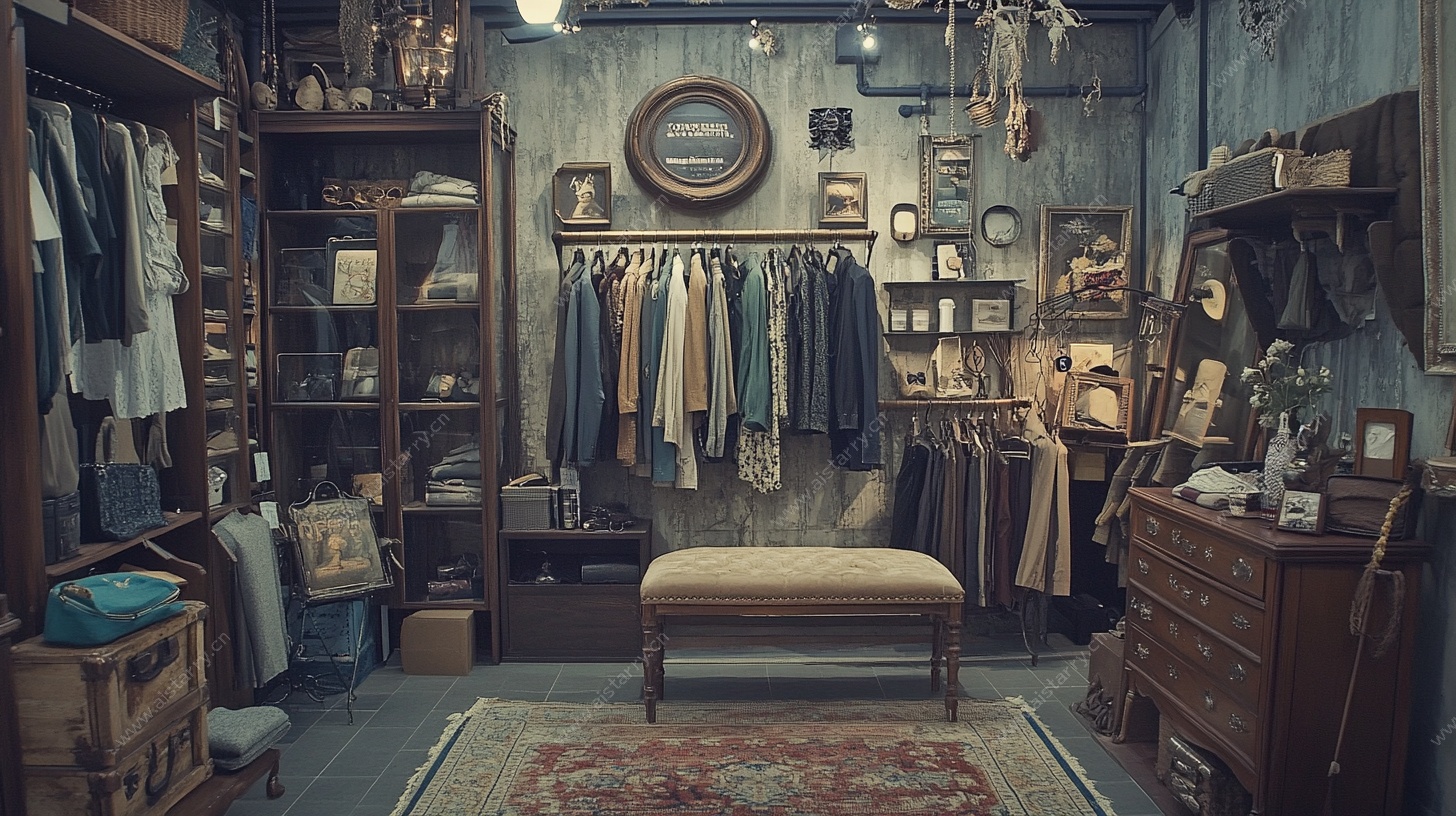 复古风格的衣物陈列小铺