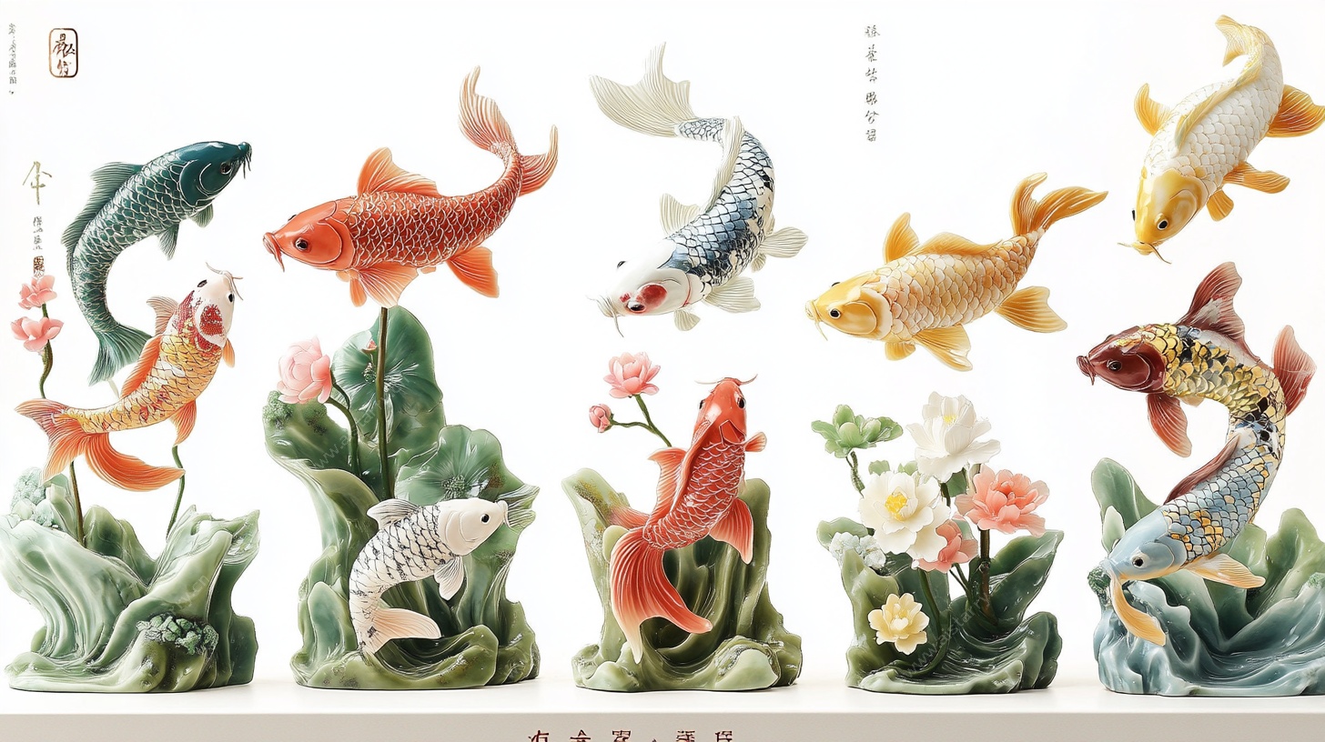 陶瓷锦鲤摆件 灵动祥瑞