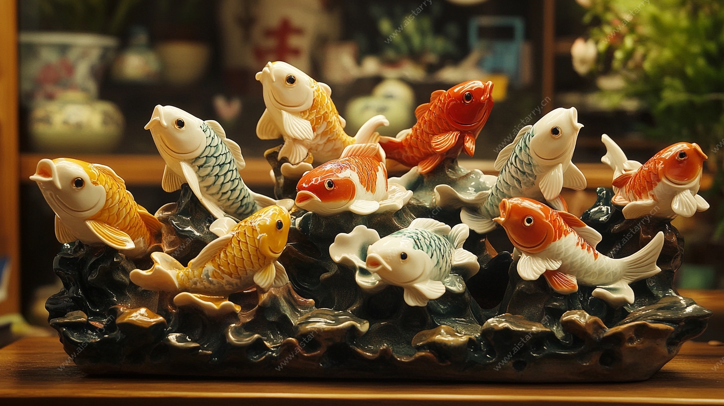 陶瓷锦鲤摆件