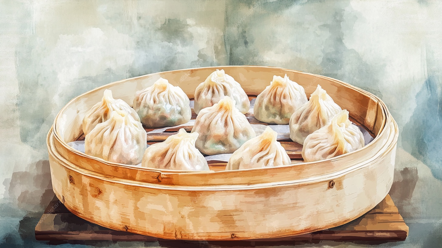 水墨风小笼包插画