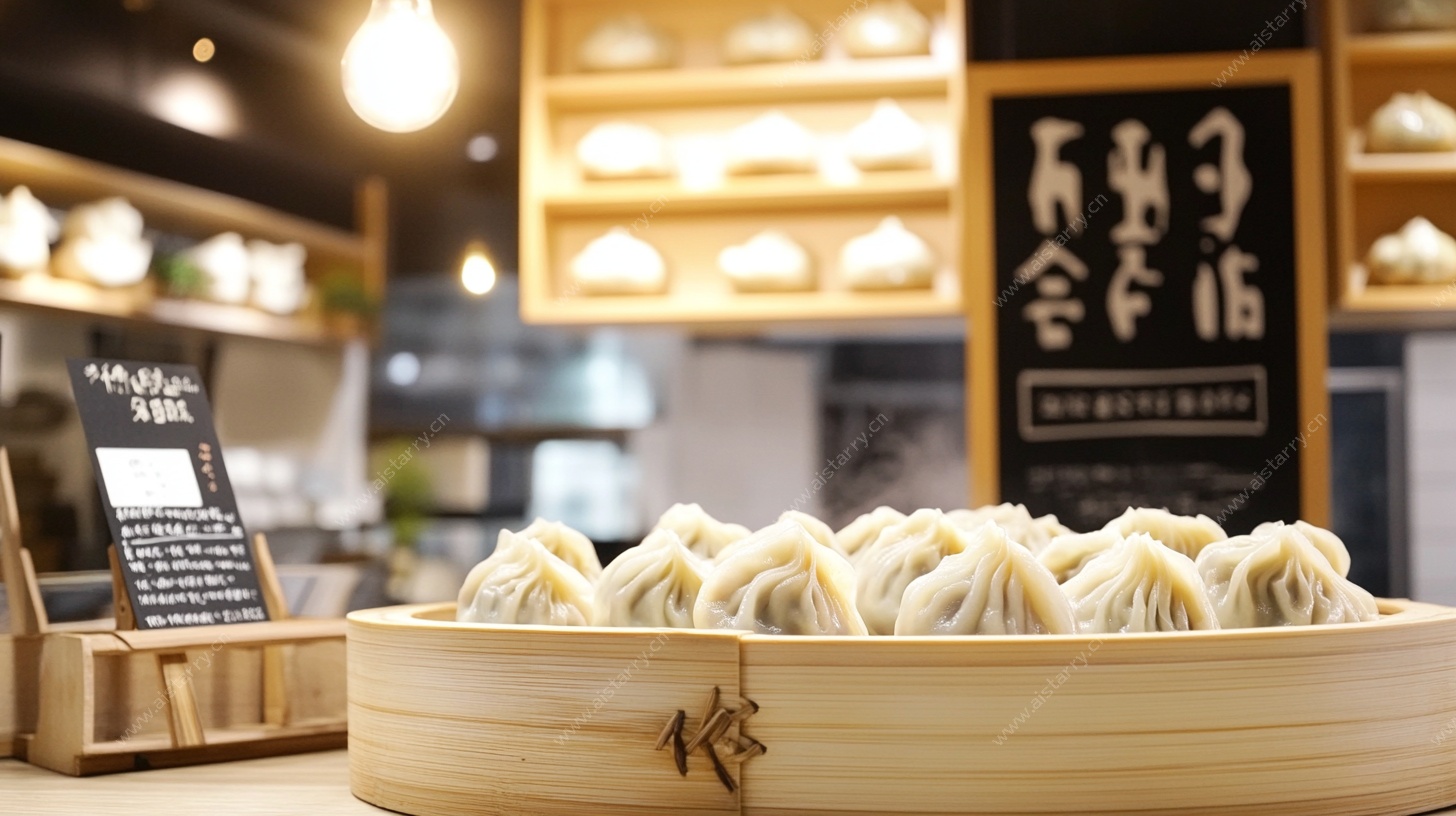 店内蒸笼里的美味饺子