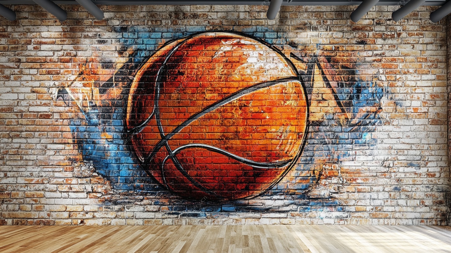 砖墙篮球涂鸦艺术画面