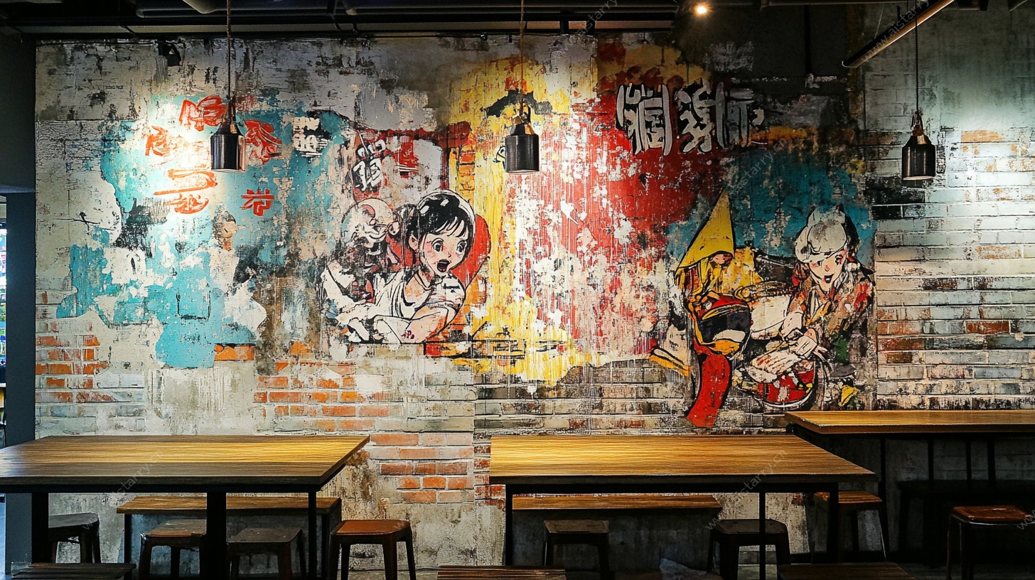 复古涂鸦风餐厅墙面装饰