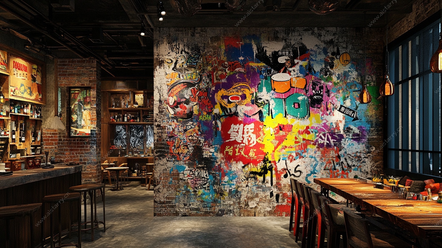 个性涂鸦风酒吧室内场景
