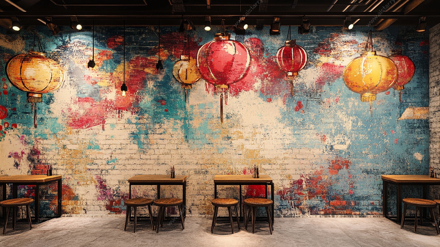 复古风中式餐厅室内场景