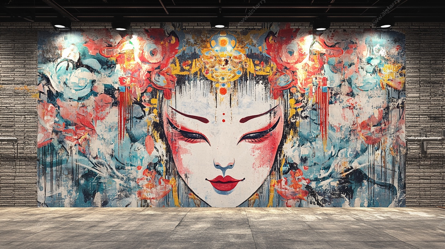 京剧风墙面艺术涂鸦