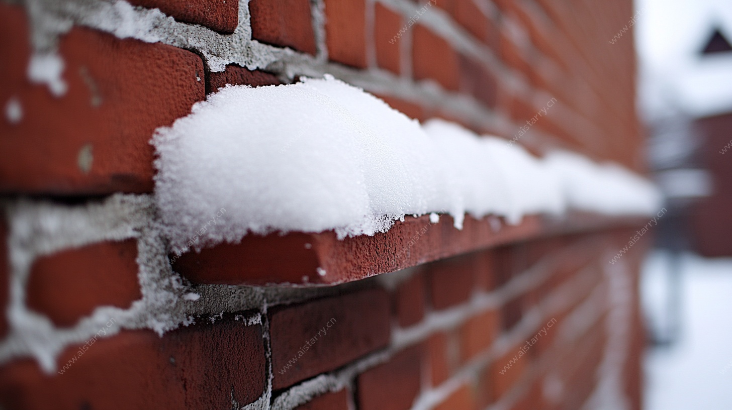 红砖墙上的积雪