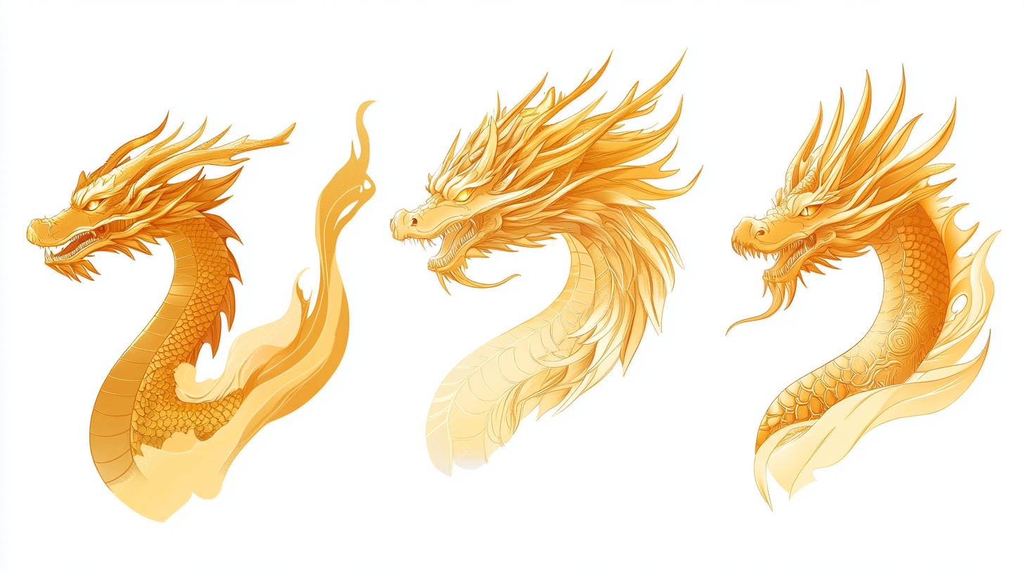 三个金色龙首图案设计