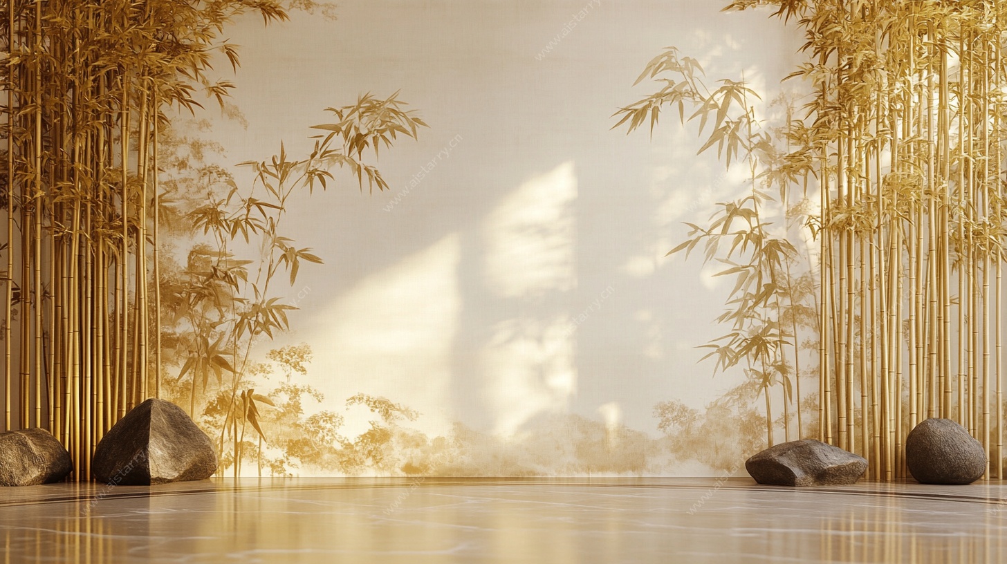 金色竹林禅意空间背景