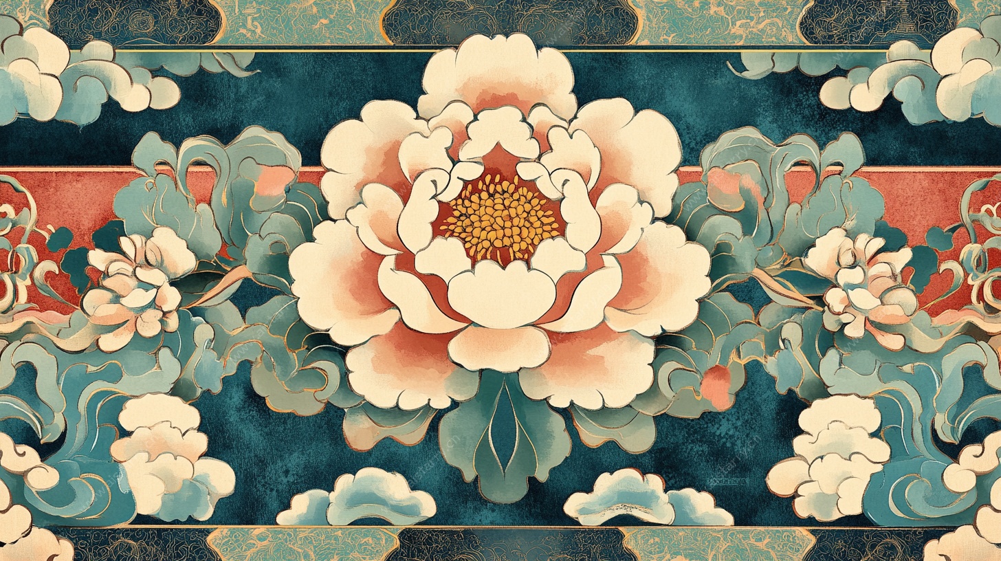 中式牡丹花卉传统装饰图