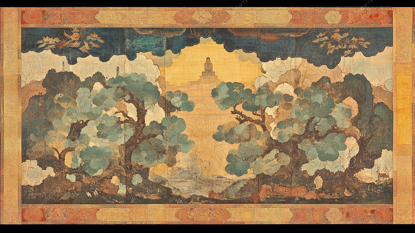 古代山水织锦画