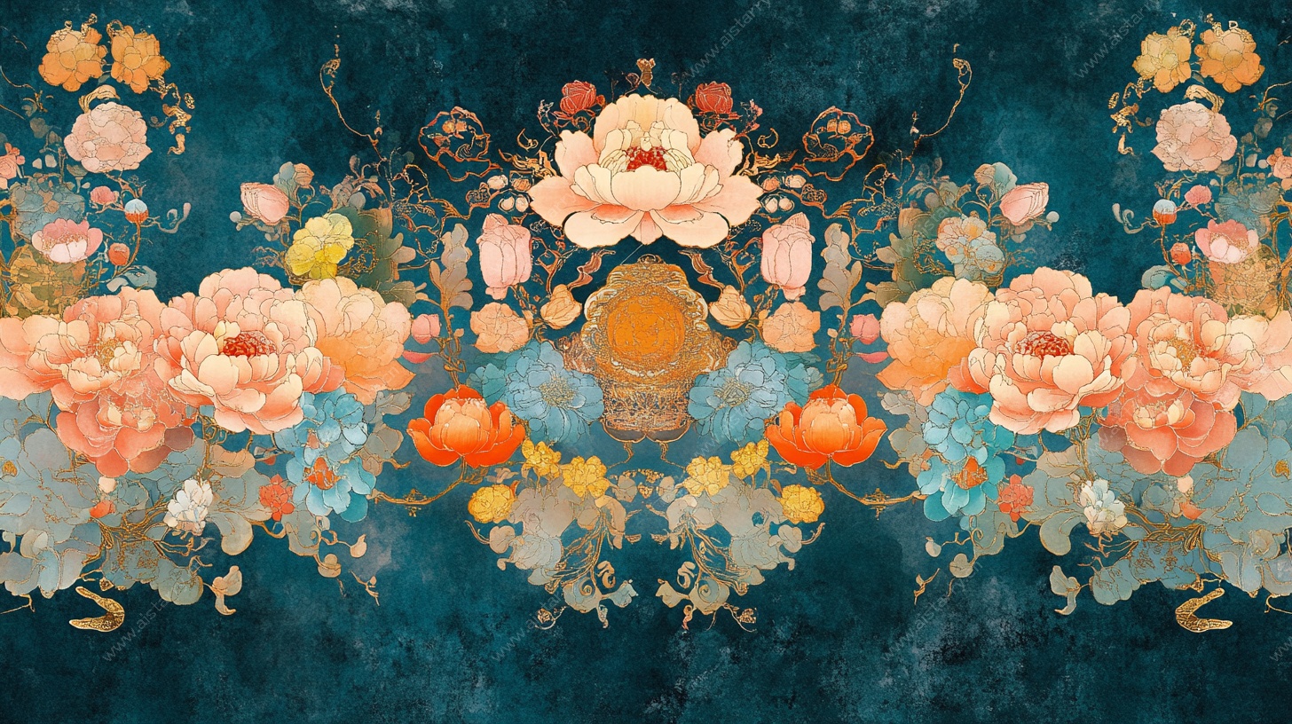 中式花卉图案 复古风插画