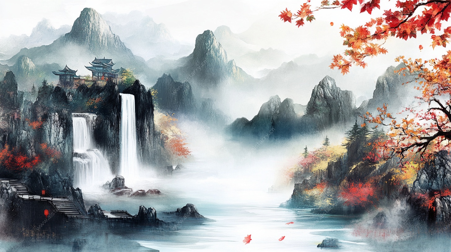 水墨山水秋景图