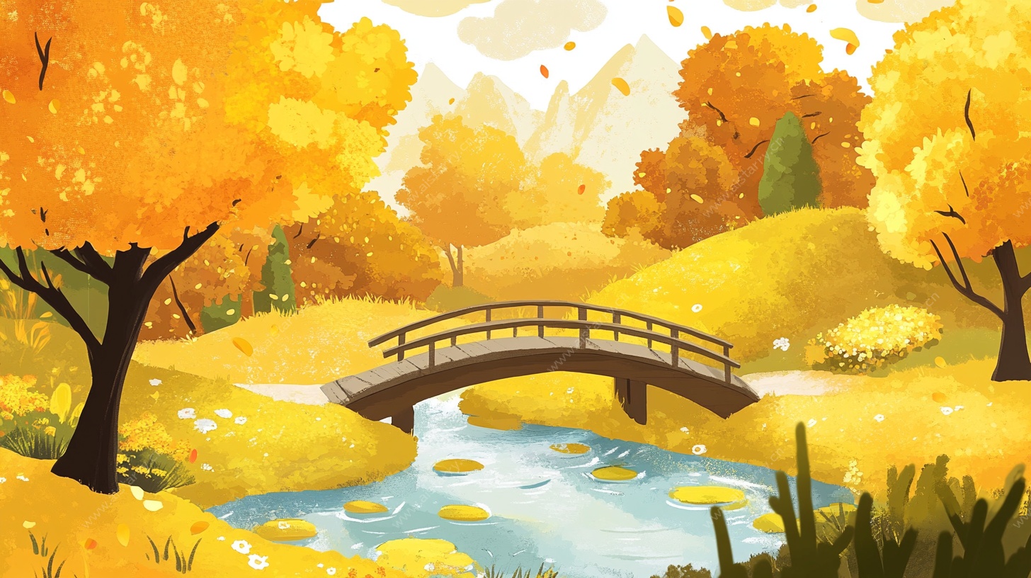秋日小桥风景插画