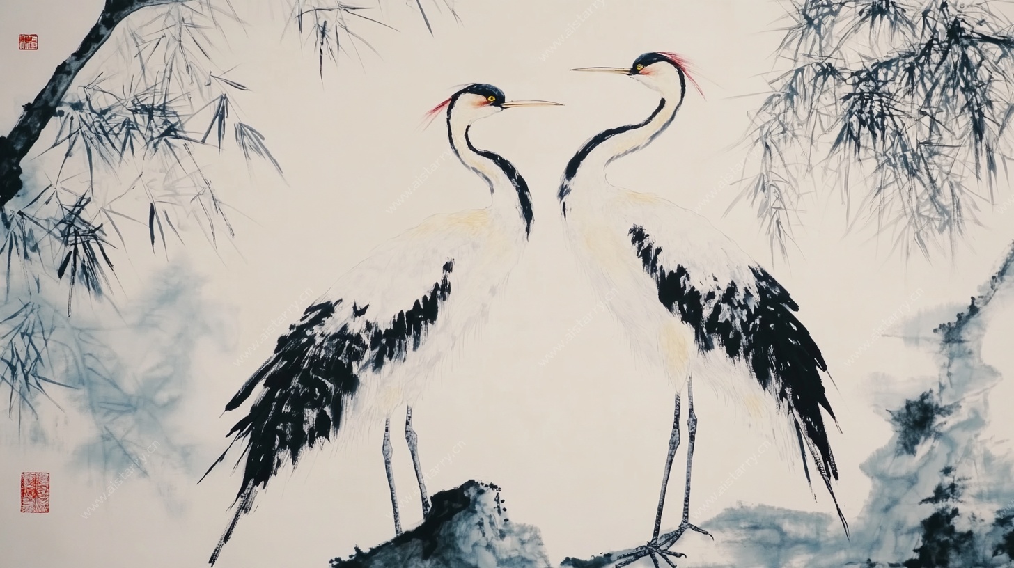 艺术国画双鹤图