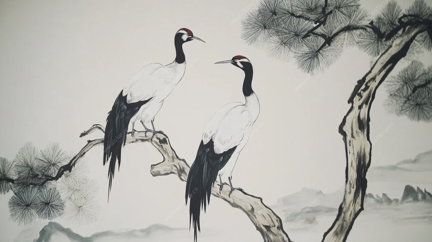 松枝双鹤图