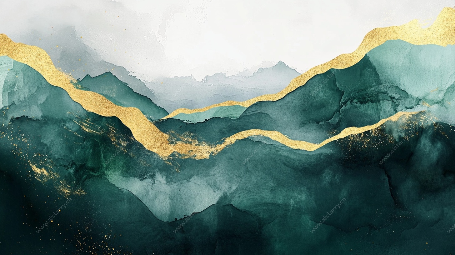 墨绿金纹山水抽象画