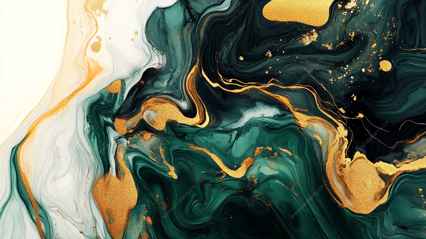 墨绿金流动抽象艺术纹理