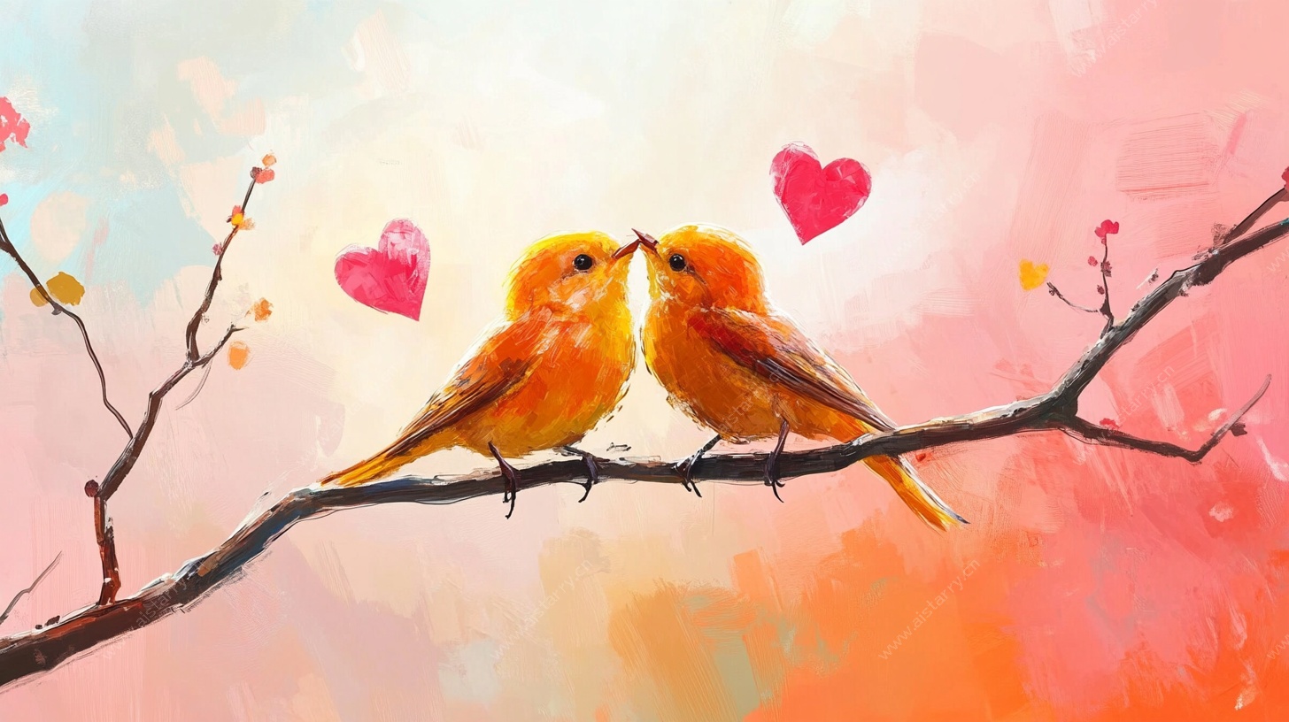 甜蜜双鸟栖枝爱意浓