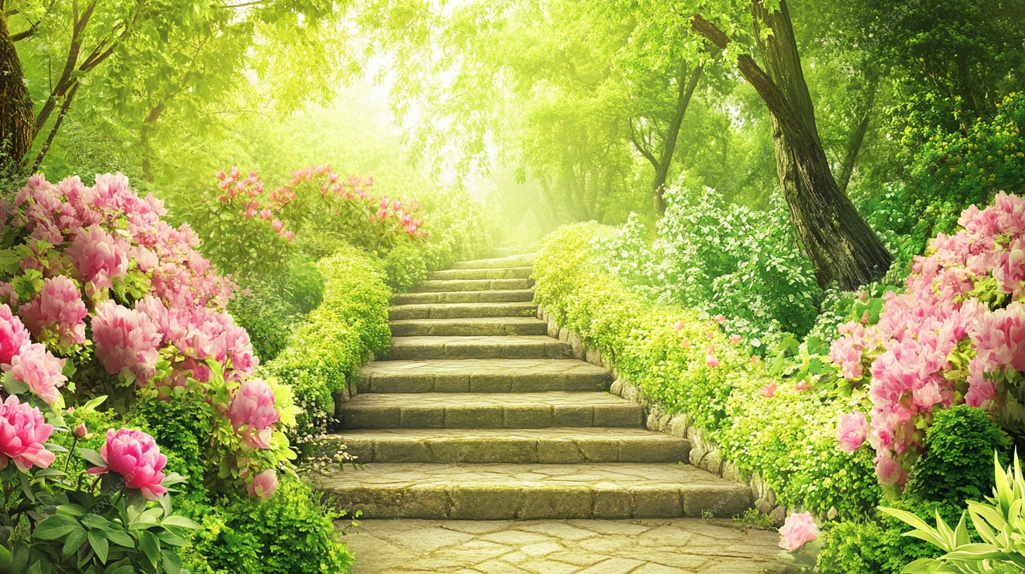 梦幻花园中的石阶小径
