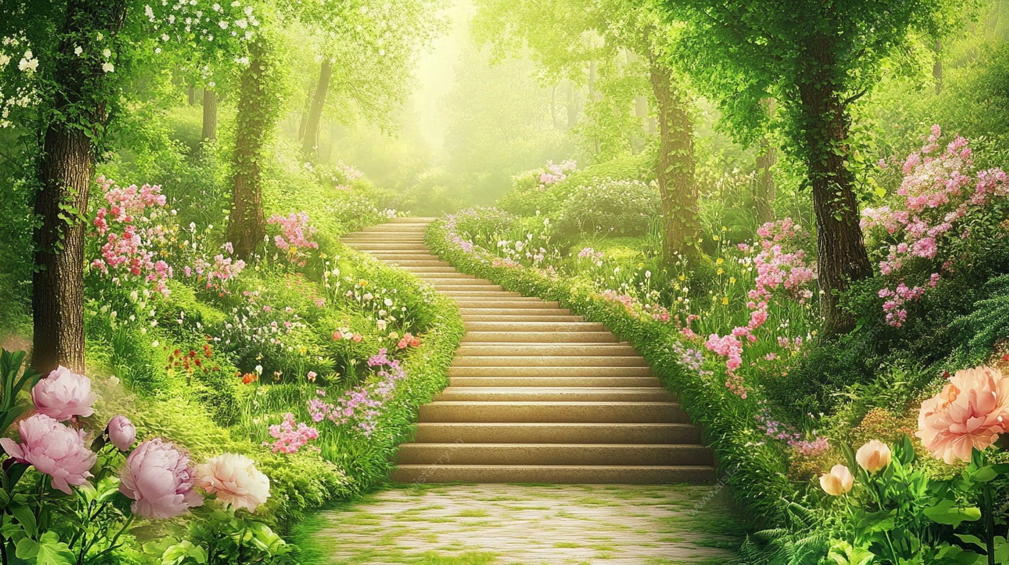 梦幻森林中的花卉小径