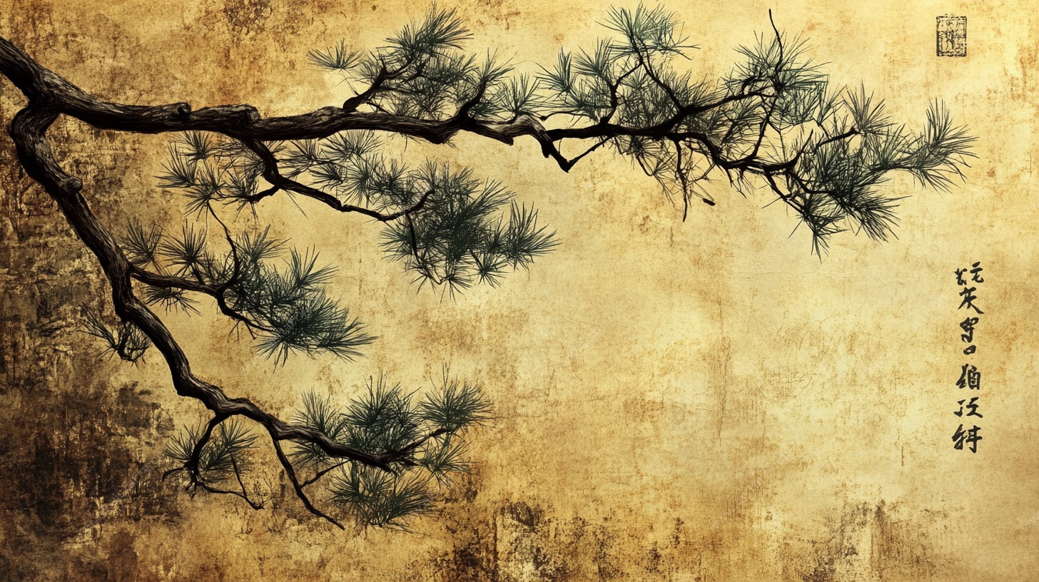 中式古风松枝写意画