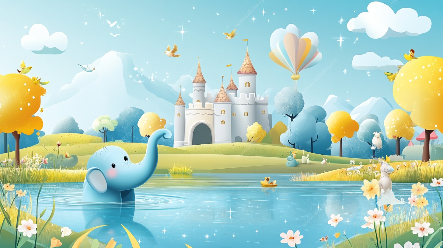 梦幻小象城堡风景插画