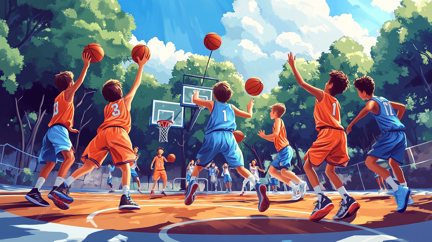 儿童篮球比赛场景插画
