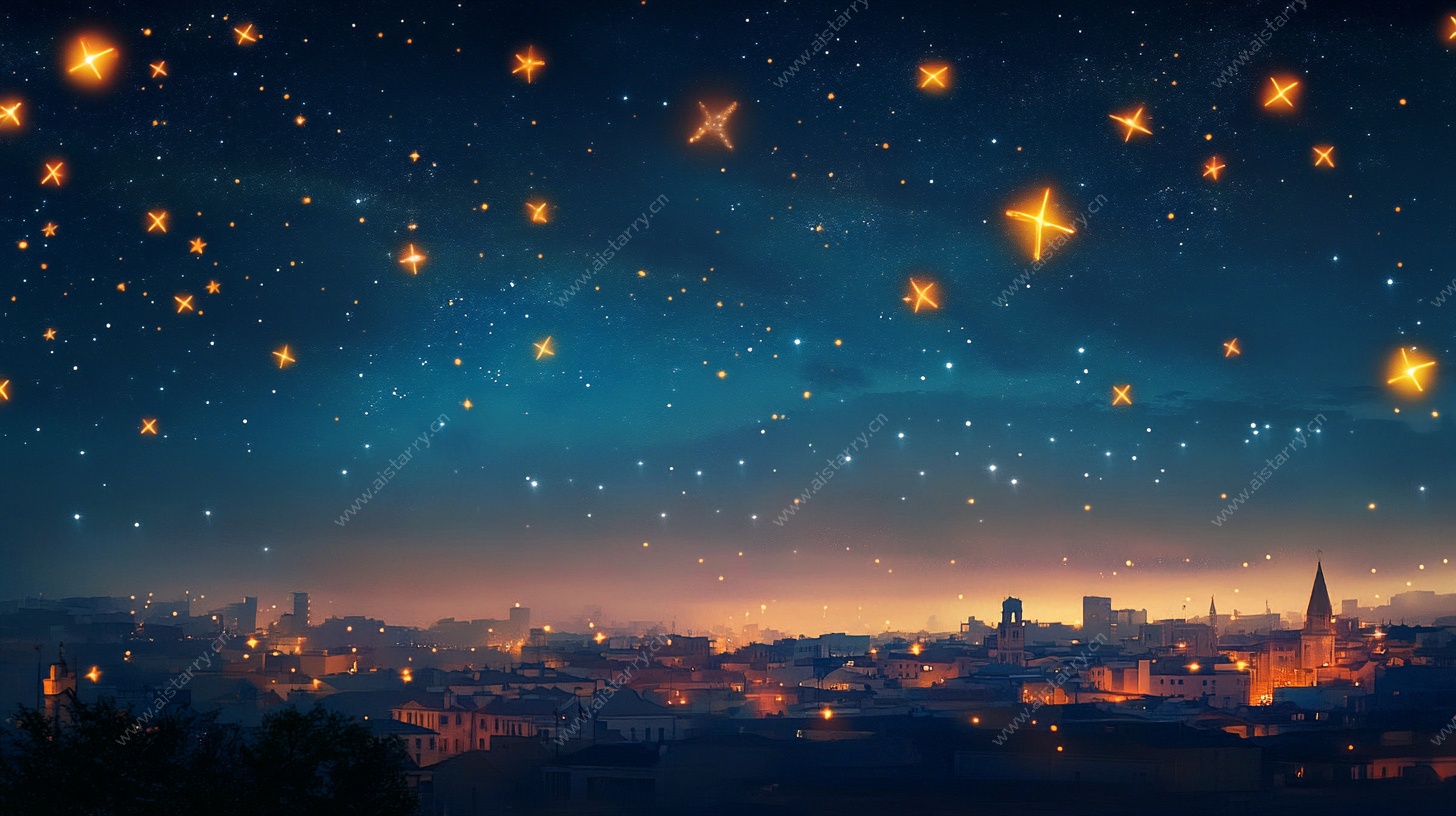 梦幻星空下的城市夜景