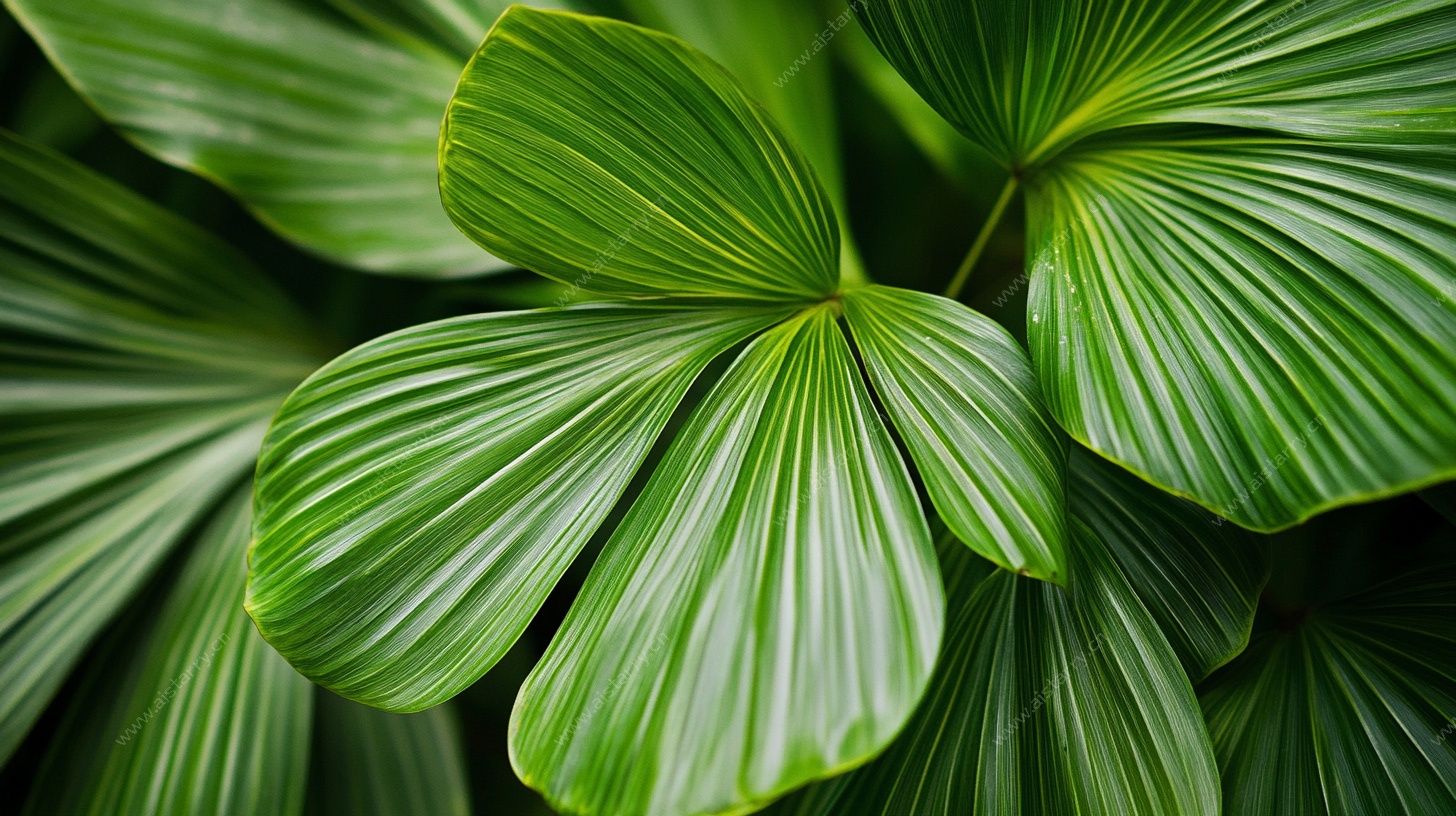 翠绿蒲葵叶特写