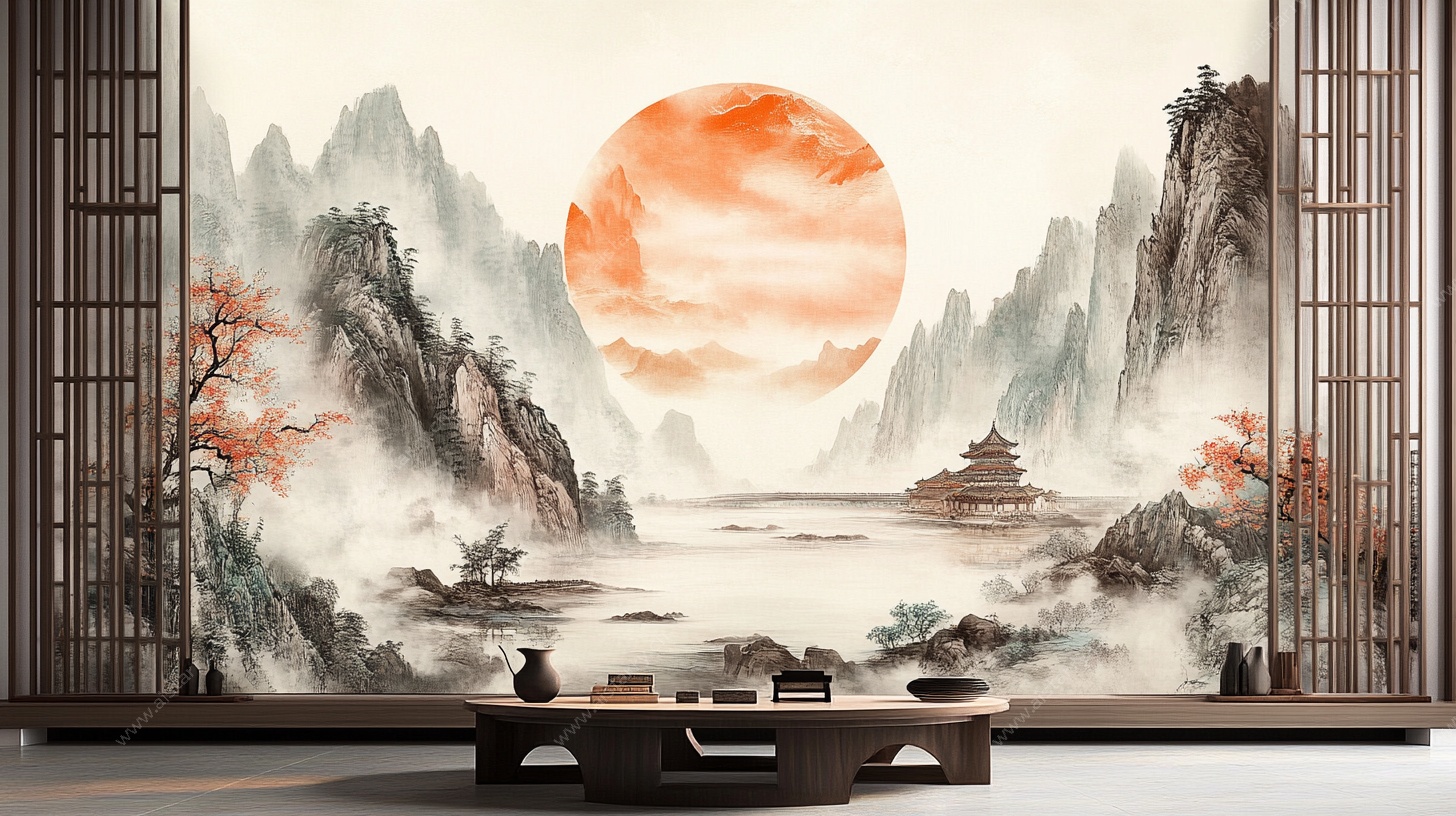 中式山水意境背景墙