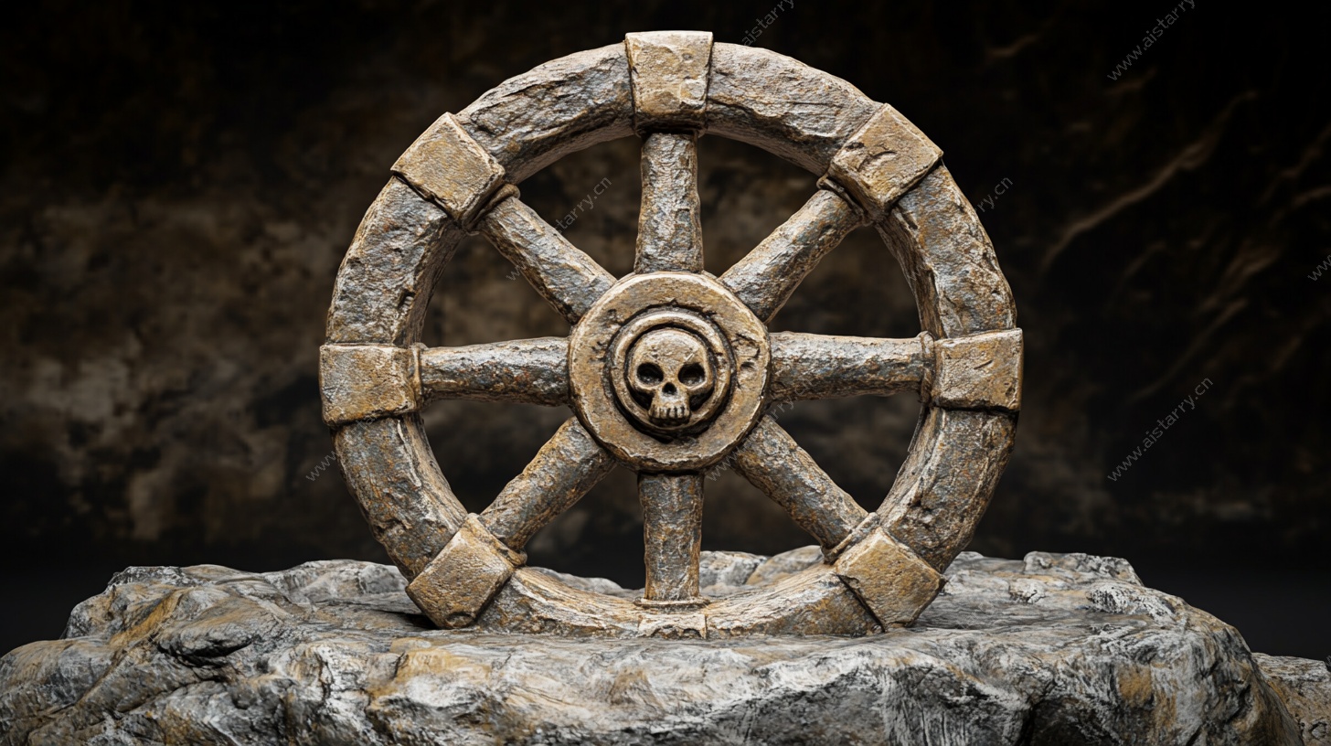 古老骷髅船舵雕塑