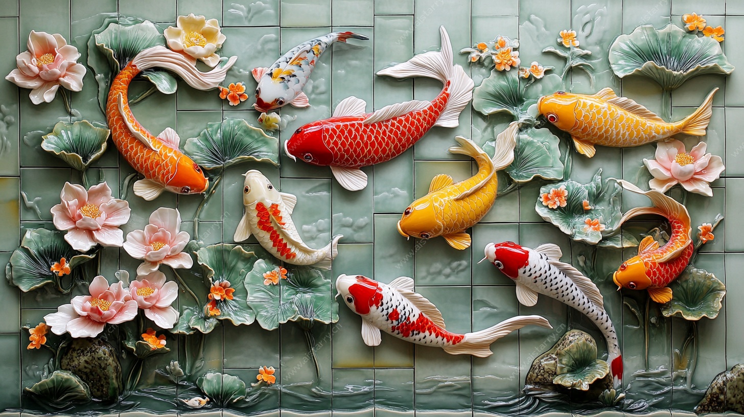 锦鲤浮雕壁画 吉祥又美观