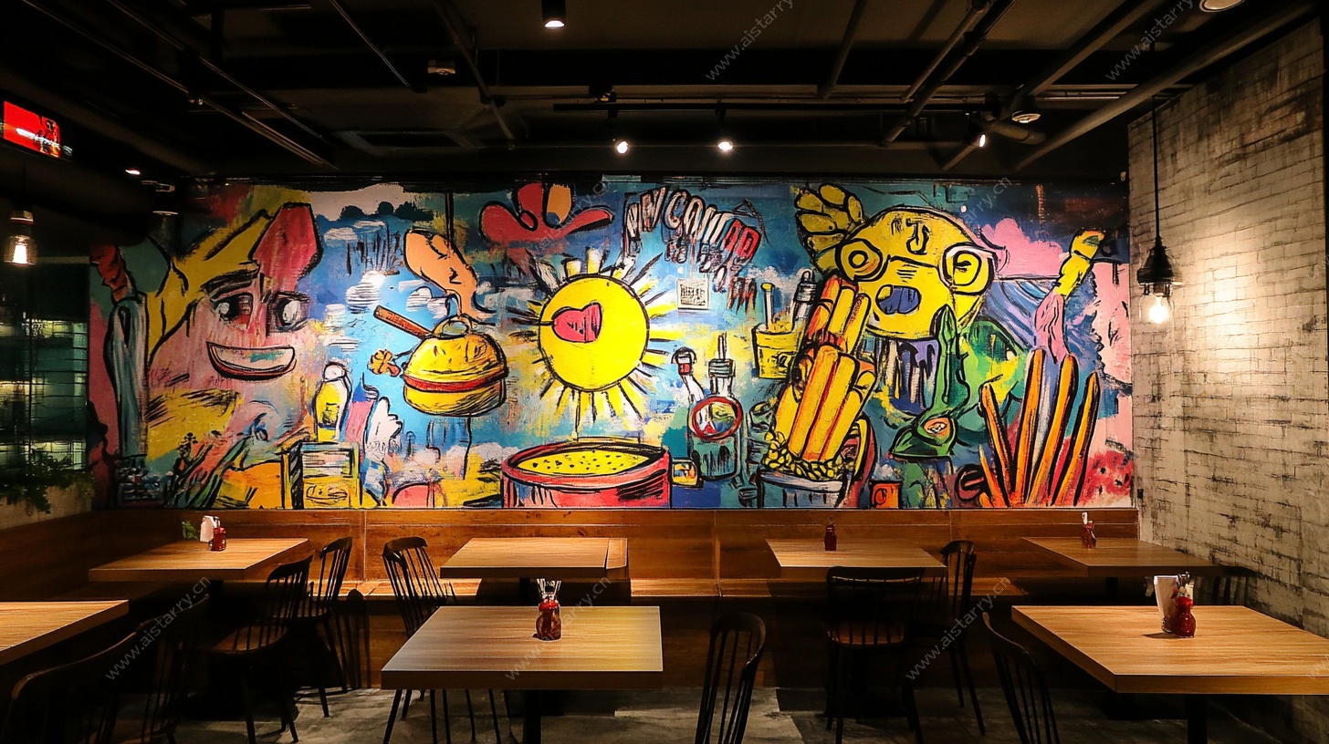 餐厅内的多彩创意涂鸦墙