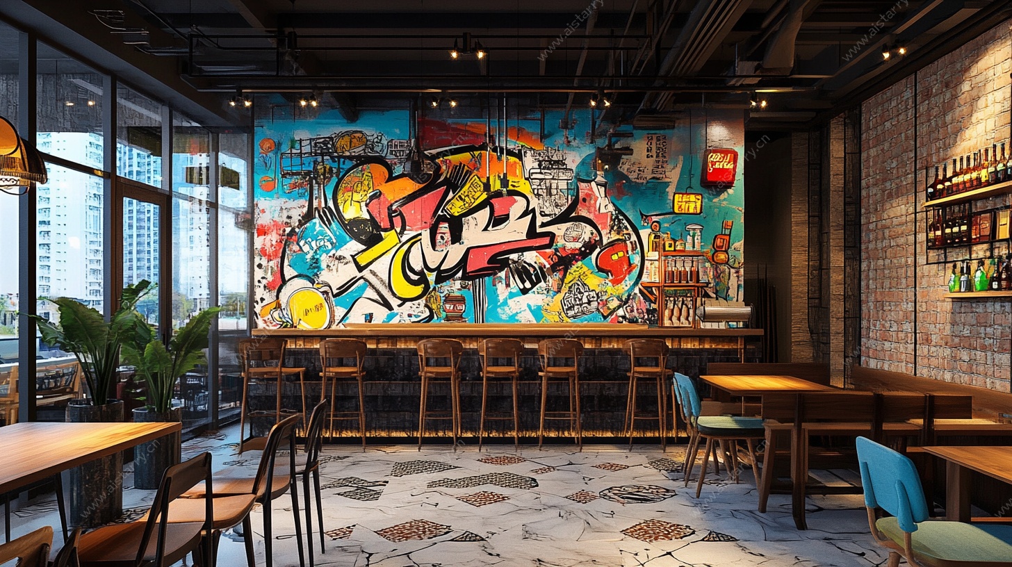 涂鸦风时尚休闲餐厅空间