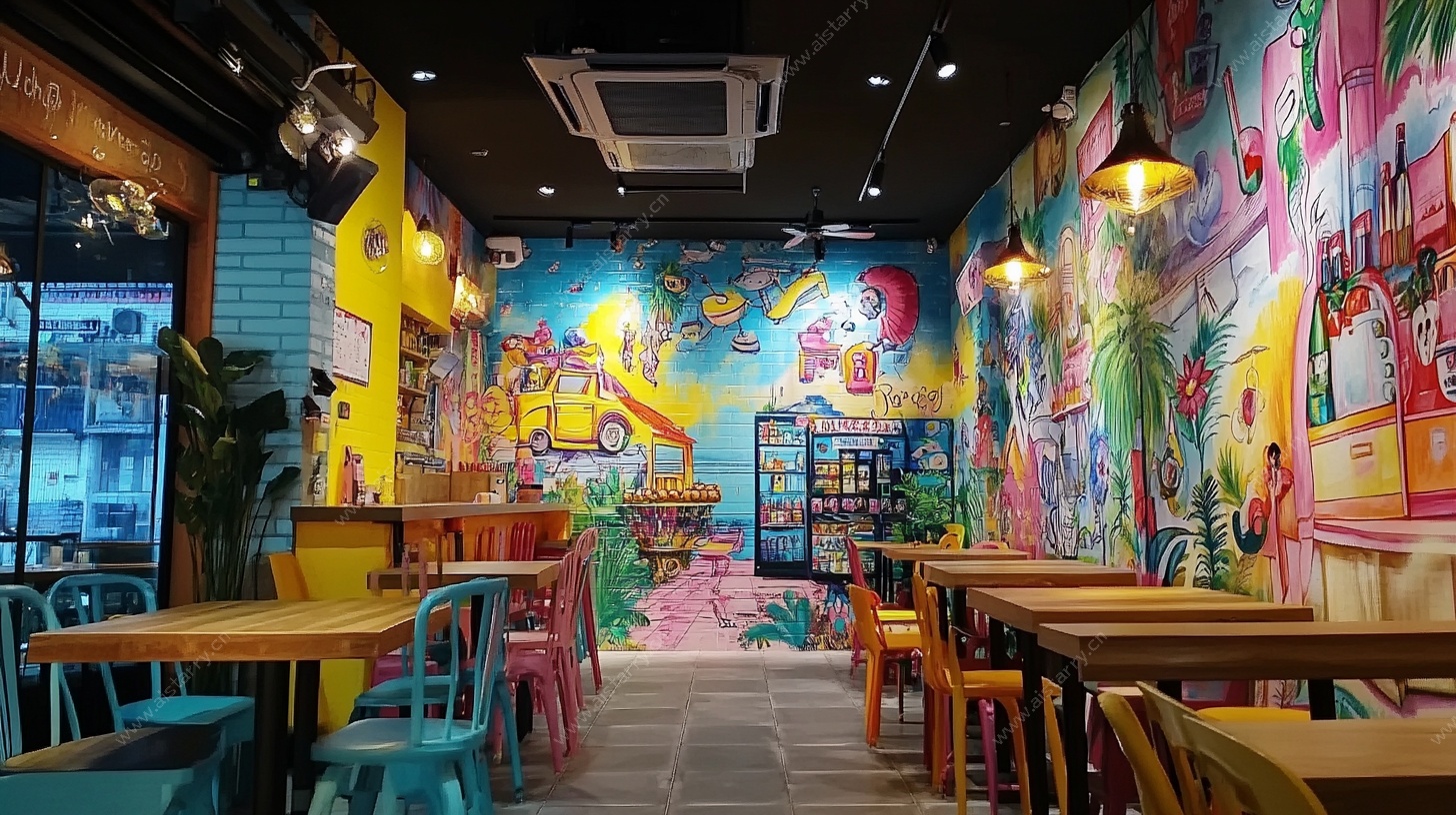 多彩涂鸦风餐厅室内场景