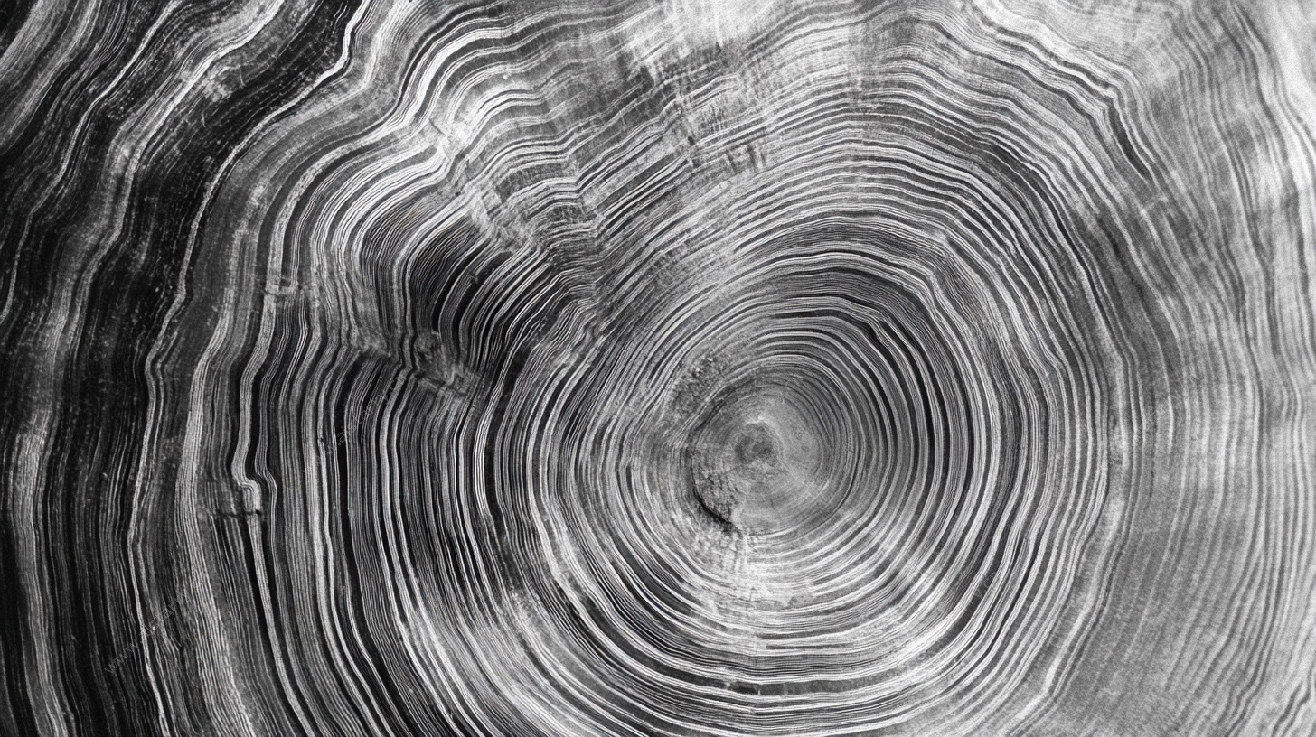 树轮纹理黑白特写