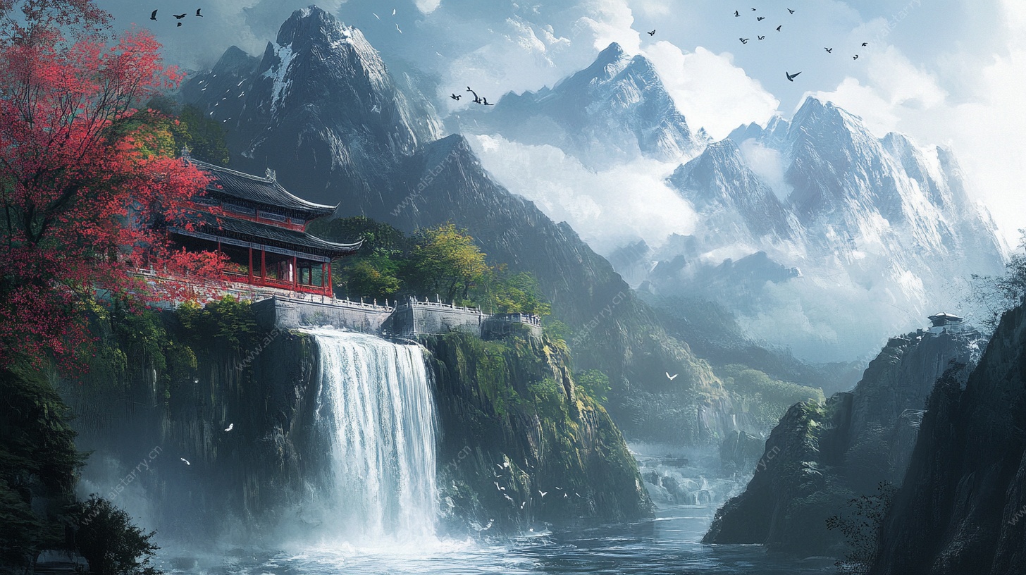 水墨山水间的古风建筑