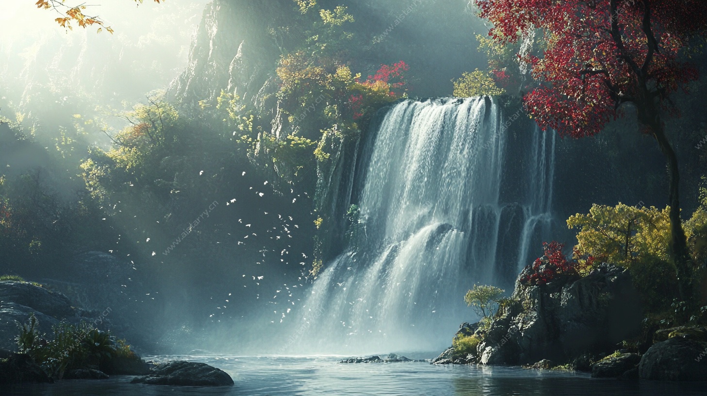 梦幻森林瀑布自然景观图