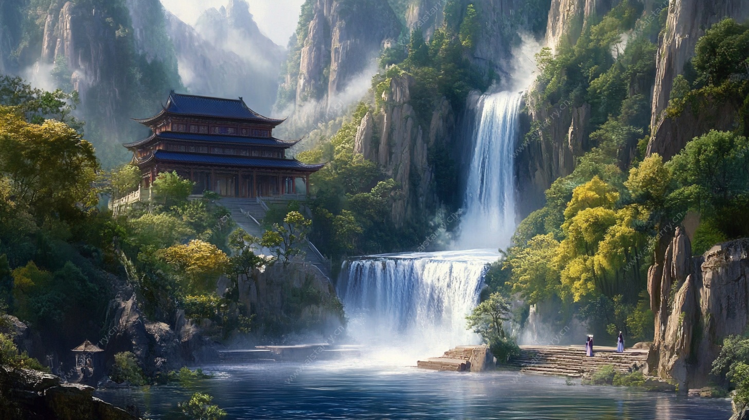 山水间的古韵楼阁