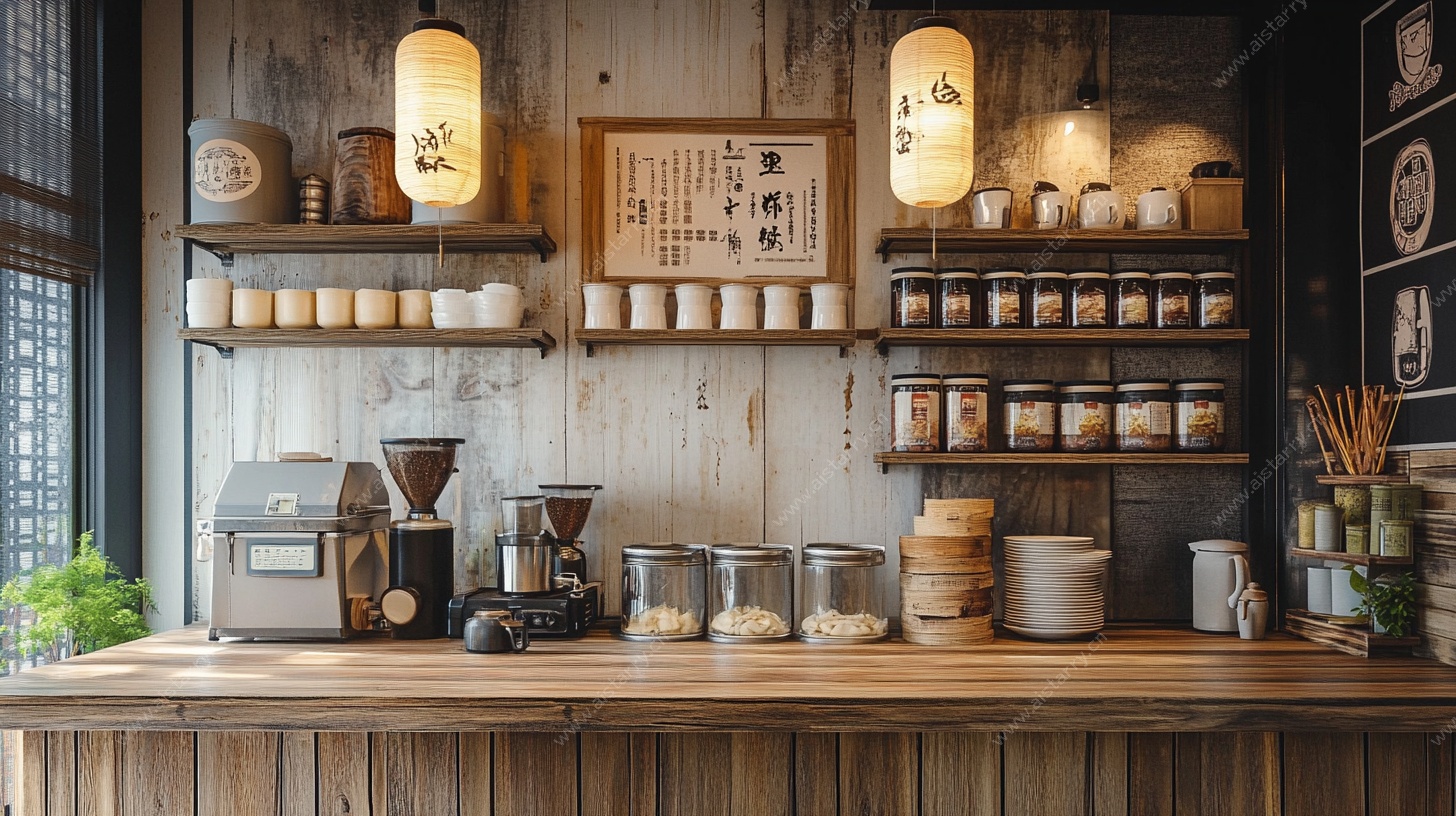 日式风咖啡店吧台陈设