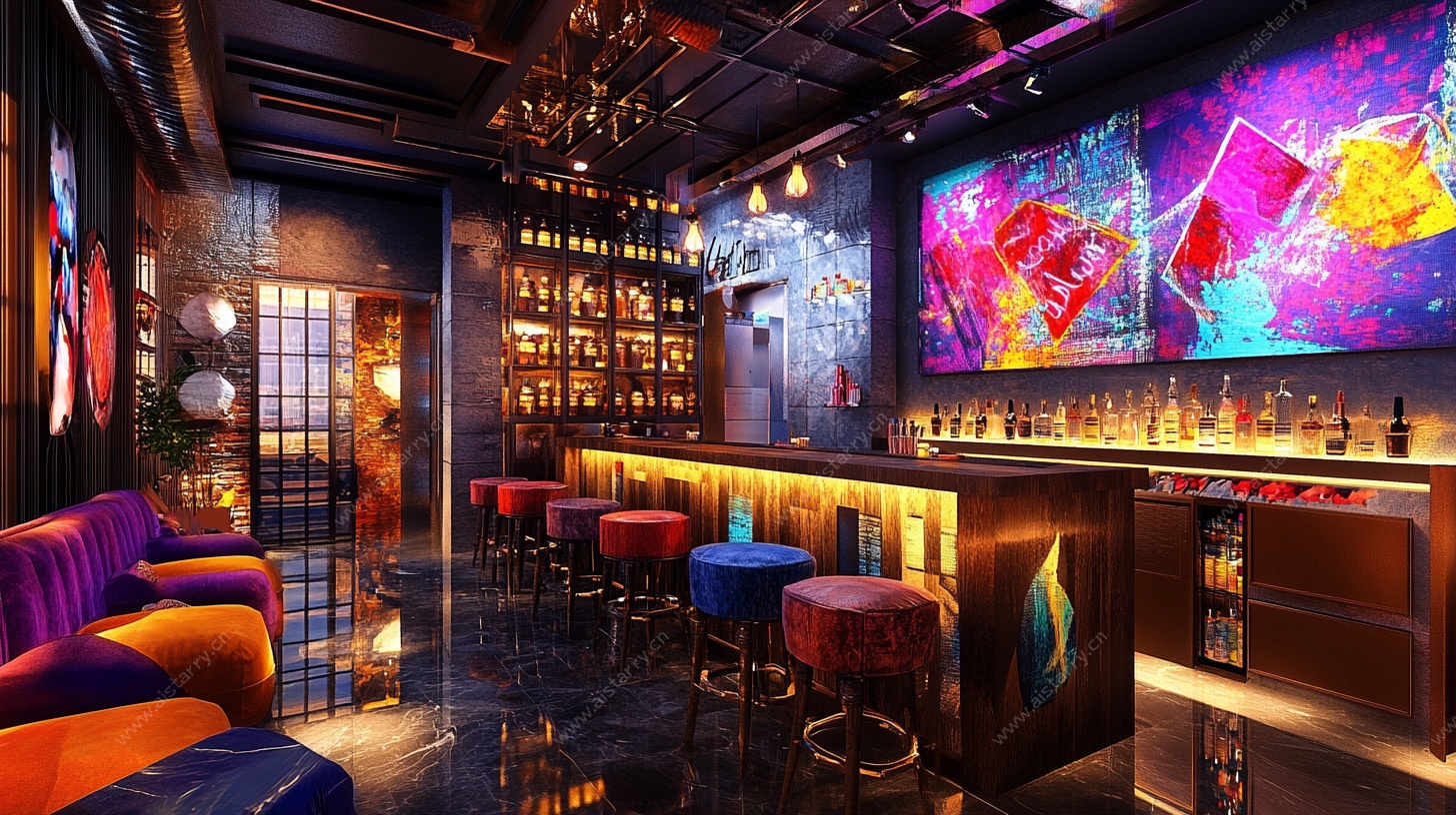 时尚炫彩酒吧室内场景