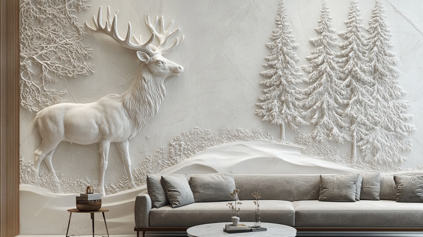 麋鹿森林立体墙饰客厅图