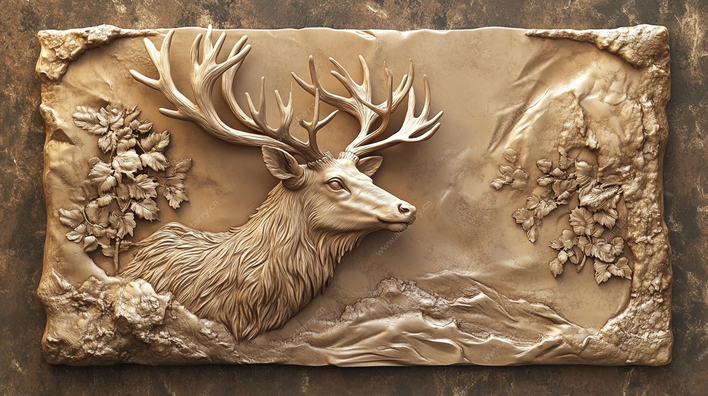 鹿头浮雕艺术装饰作品
