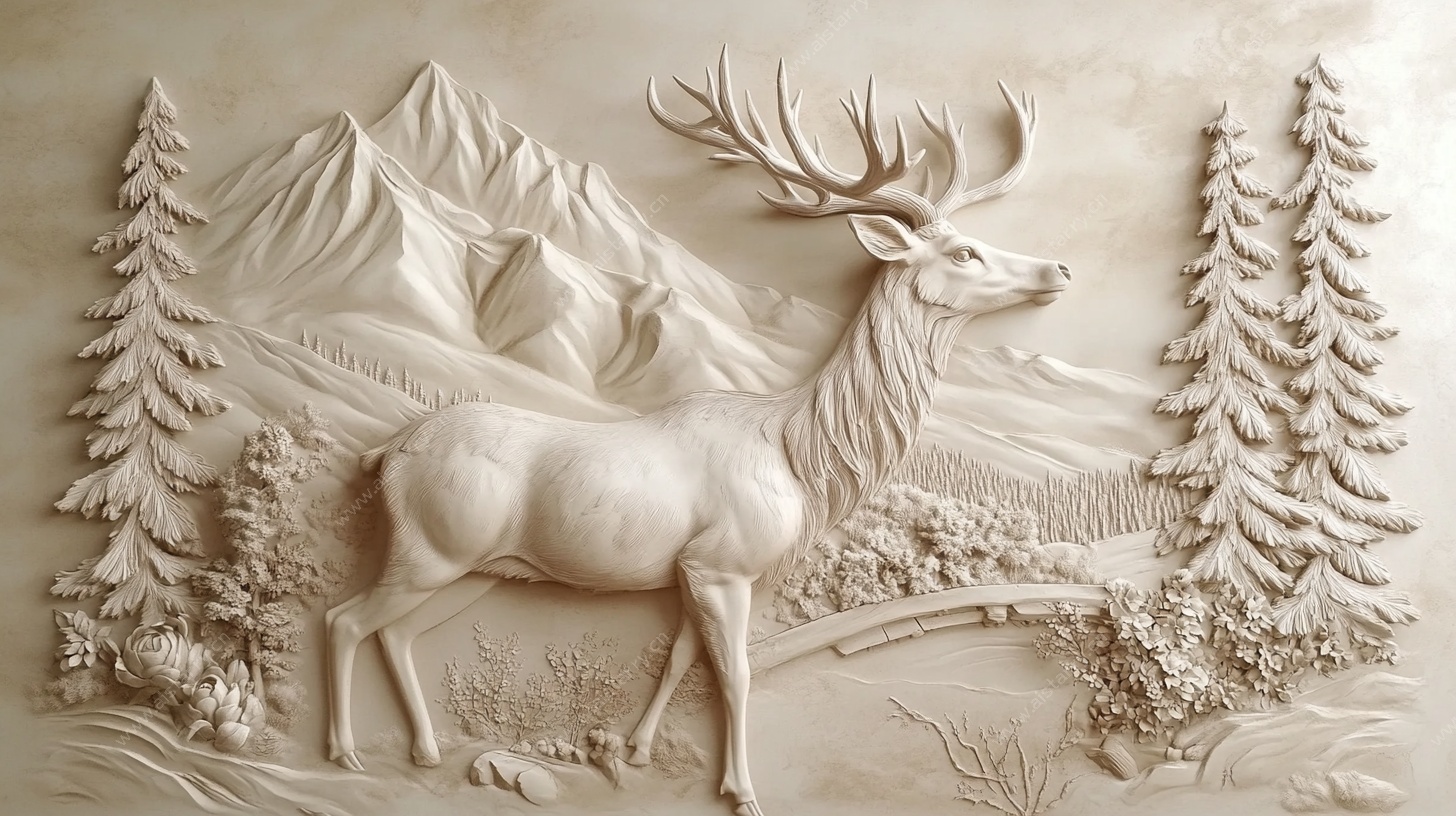 麋鹿山林浮雕艺术作品